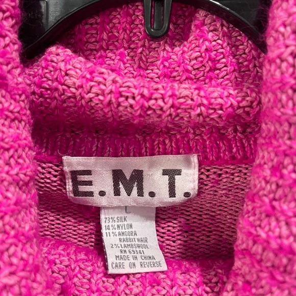 Vintage E.M.T. Hot Pink Cowl neck Silk Angora Lambswool Blend Cable knit Sweater - Picture 3 of 10